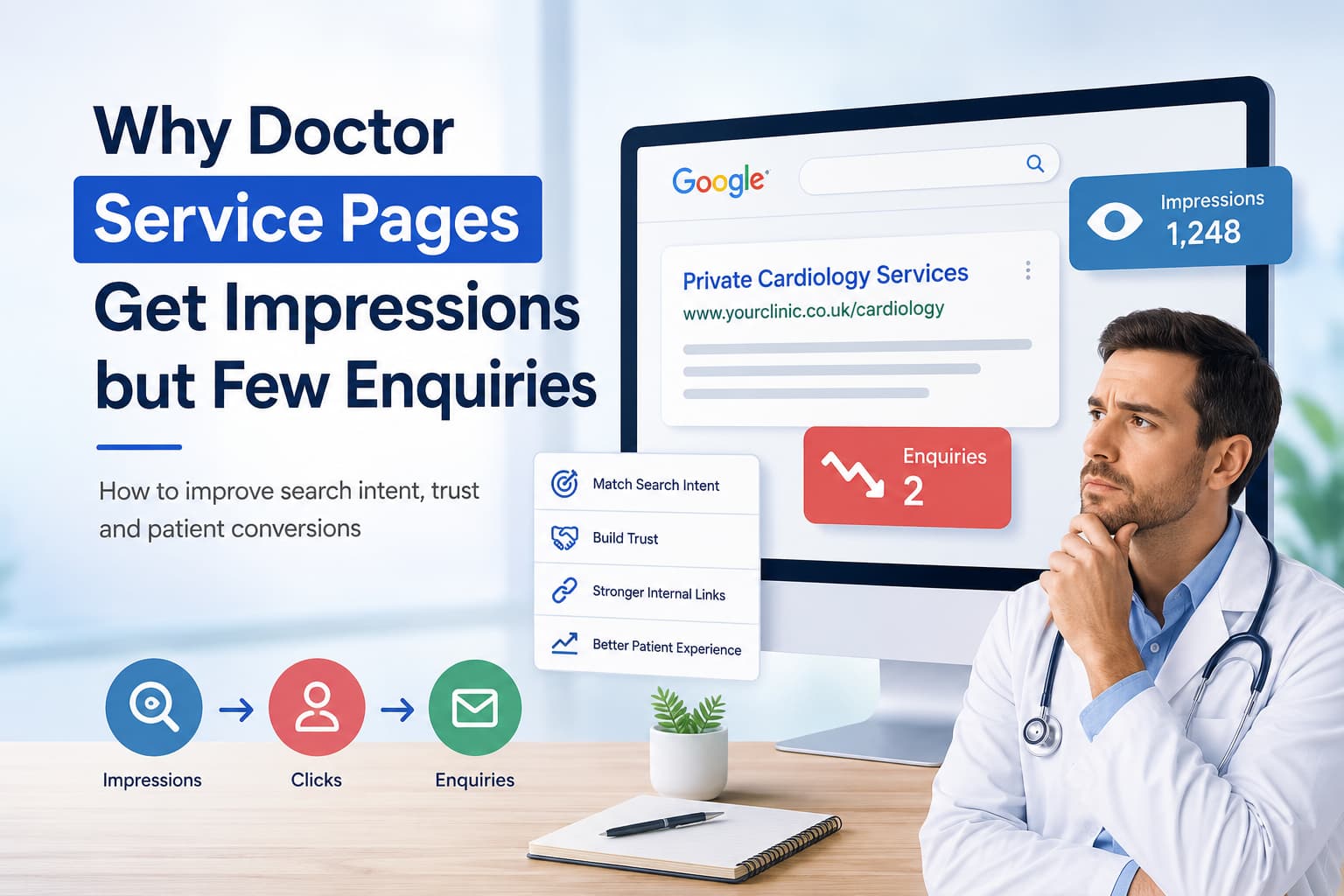 Doctor service pages receiving search impressions but generating few patient enquiries